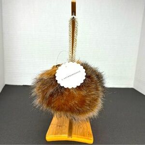 NWT ANTHROPOLOGIE 4" Brown Taupe Faux Fur Ball Christmas Ornament